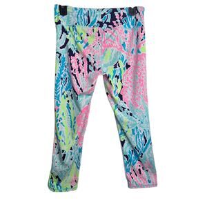 Lilly Pulitzer Weekender Crop Leggings SZ Med Seaside Aqua Lets Cha Cha Resort